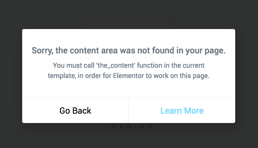 "Sorry, the content area was not found in your page" error message
